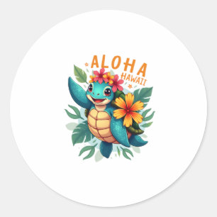 Aloha Hawaii Sea Turtle Girl Women (Hawaiisch-Shir Runder Aufkleber