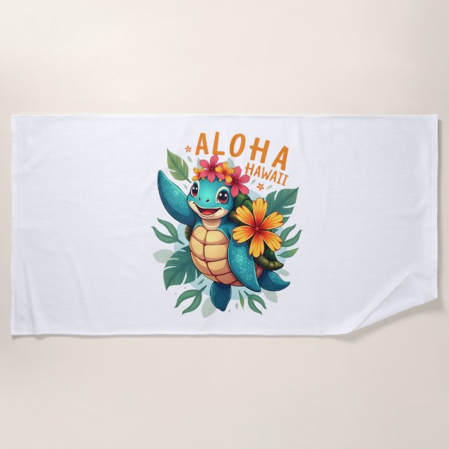 Aloha Hawaii Sea Turtle Girl Women (Hawaiisch-Shir Strandtuch (Vorderseite)