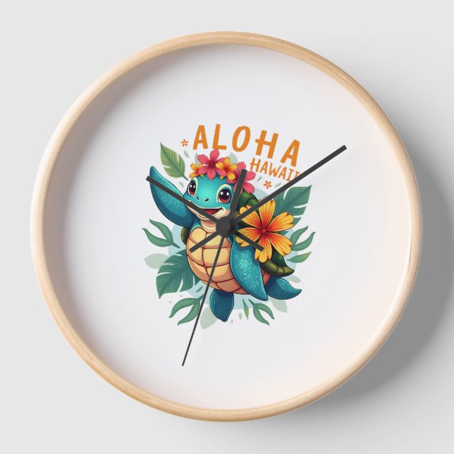 Aloha Hawaii Sea Turtle Girl Women (Hawaiisch-Shir Uhr (Vorderseite)