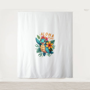 Aloha Hawaii Sea Turtle Girl Women (Hawaiisch-Shir Wandteppich