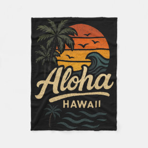 Aloha Hawaii Strand Sommer Surfen 70er Retro  Fleecedecke