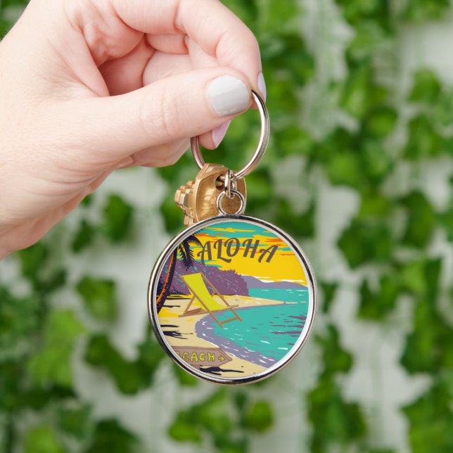 Aloha Hawaii Strand Vintage Sonnenuntergangsmalere Schlüsselanhänger (Hand)