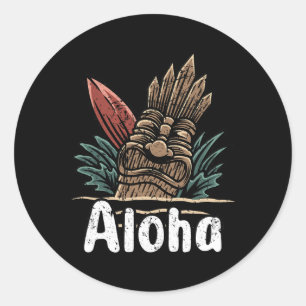 Aloha Hawaii Surfen Retro Sonnenuntergang Runder Aufkleber