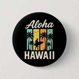 Aloha Hawaii - Surfen Strand Palme Sonnenuntergang Button