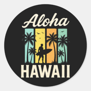 Aloha Hawaii - Surfen Strand Palme Sonnenuntergang Runder Aufkleber