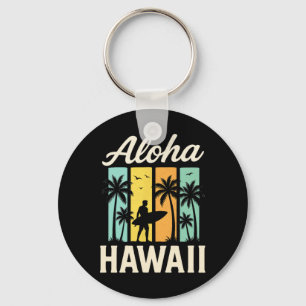 Aloha Hawaii - Surfen Strand Palme Sonnenuntergang Schlüsselanhänger