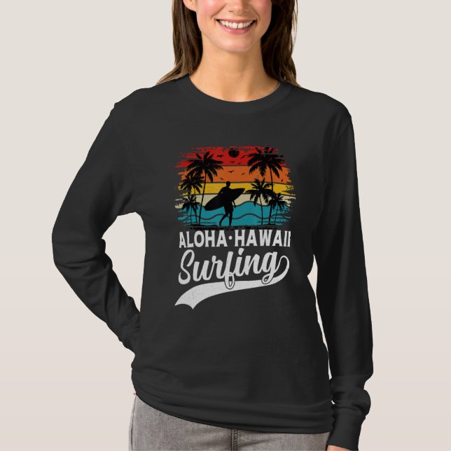 Aloha Hawaii Surfing Summer Vacation Beach Wave Su T-Shirt (Vorderseite)