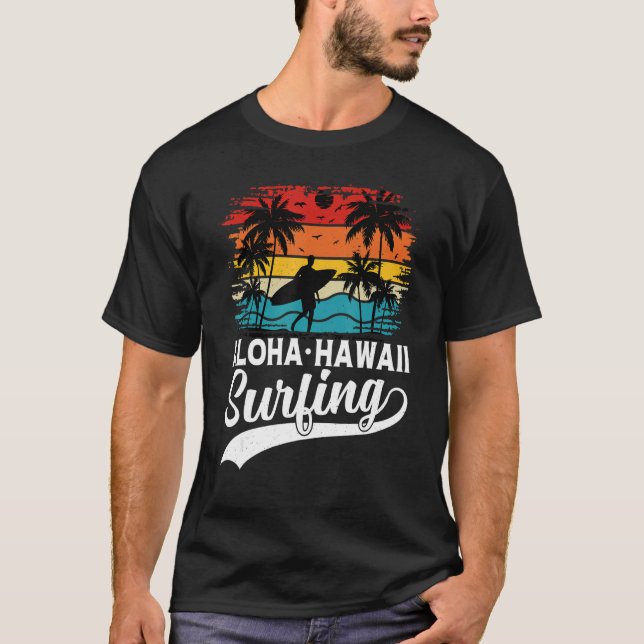 Aloha Hawaii Surfing Summer Vacation Beach Wave Su T-Shirt (Vorderseite)
