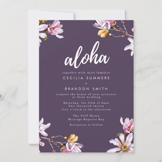 Aloha Hawaii Tropical Blume Beach Wedding Einladung (Vorderseite)