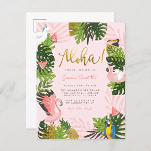 Aloha Hawaii Tropical Summer Gold Geburtstagsparty Einladungspostkarte