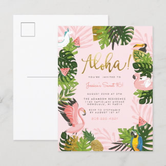 Aloha Hawaii Tropical Summer Gold Geburtstagsparty Einladungspostkarte