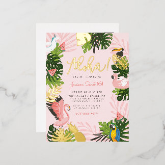 Aloha Hawaii Tropical Summer Gold Geburtstagsparty Folie Einladungspostkarte