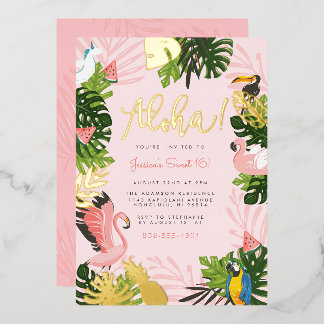 Aloha Hawaii Tropical Summer Gold Geburtstagsparty Folieneinladung