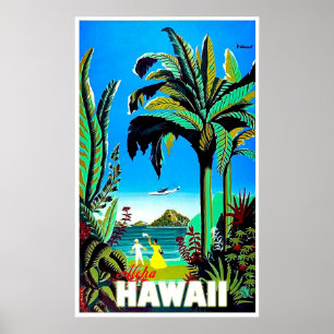 Aloha Hawaii, tropische Insel, Vintage Flugreise Poster