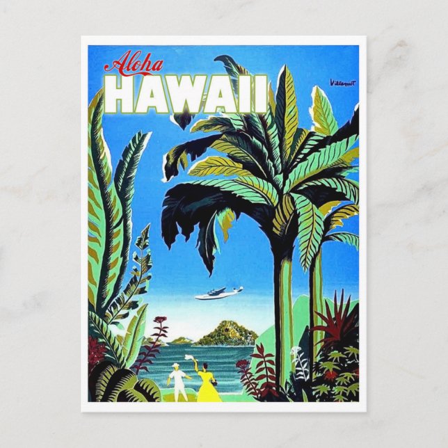 Aloha Hawaii, tropische Insel, Vintage Flugreise Postkarte (Vorderseite)