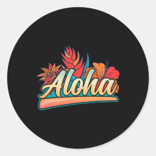 Aloha Hawaii Urlaub Surfen Strand Tropischer Hibis Runder Aufkleber