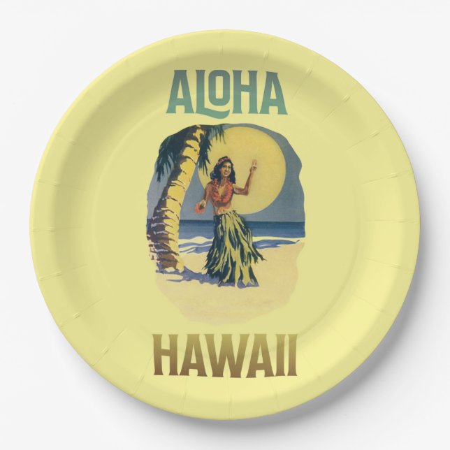 Aloha Hawaii Vintag Hula Girl   Pappteller (Vorderseite)