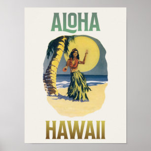 Aloha Hawaii Vintage Hula Mädchen Poster