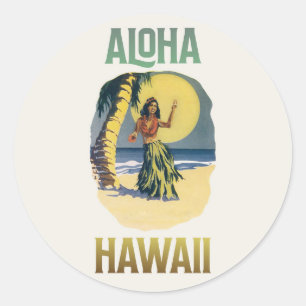Aloha Hawaii Vintage Hula Mädchen Runder Aufkleber