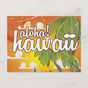 Aloha! Hawaii! Vintage Reiseposter Cartoon Postkarte