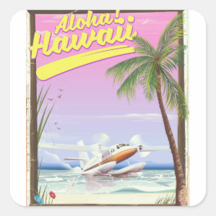 Aloha! Hawaii Vintage Reiseposter Quadratischer Aufkleber