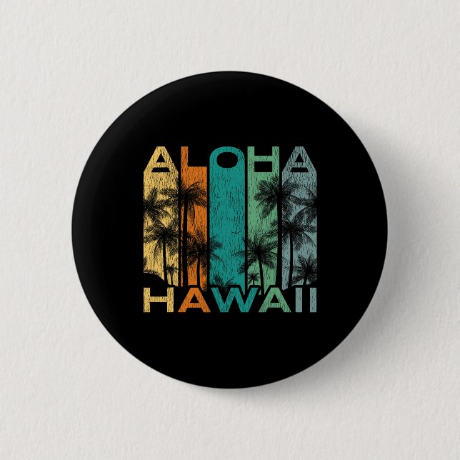 Aloha Hawaii Vintage-Surfbrett  Button (Vorderseite)
