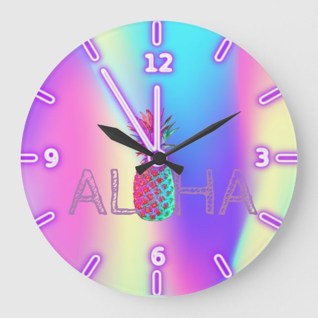 Aloha Hawaiian Ananas Holographisch Große Wanduhr (Vorderseite)