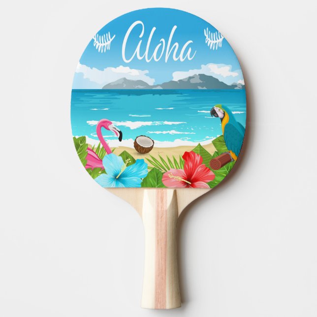 Aloha hawaiian beach flamingo blumenblau tischtennis schläger (Vorderseite)