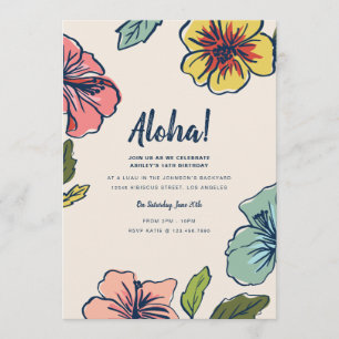 Aloha Hawaiian Blume Sommer-Party Einladung