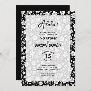 Aloha Hawaiian Floral Black and White Birthday Einladung