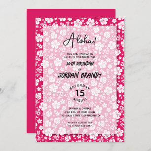 Aloha Hawaiian Floral Hot Pink Birthday Party Einladung