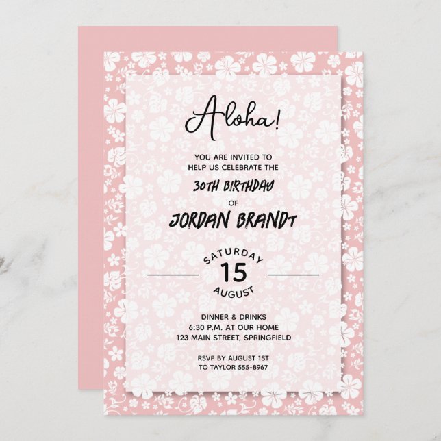 Aloha Hawaiian Floral Pink Birthday Party Einladung (Vorne/Hinten)