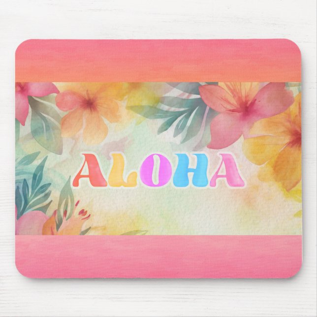 Aloha Hawaiian Floral Watercolor Mousepad (Vorne)