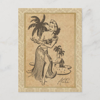 Aloha Hawaiian Girl 1 Vintage Reproduktion Postkarte