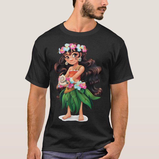 Aloha Hawaiian Girl Dancer  Detailed Graphic T-Shirt (Vorderseite)