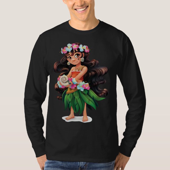 Aloha Hawaiian Girl Dancer  Detailed Graphic T-Shirt (Vorderseite)