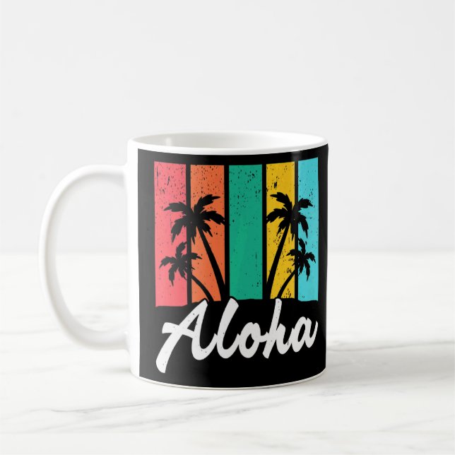 Aloha Hawaiian Hawaii Island Palm Beach Surfboard Kaffeetasse (Links)