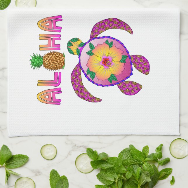 Aloha Hawaiian Honu Turtle Geschirrtuch (Gefaltet)