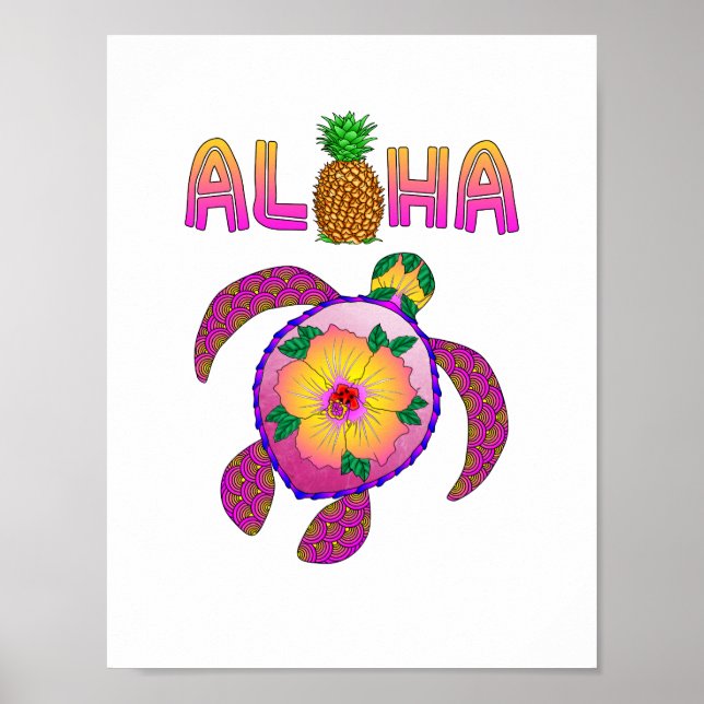 Aloha Hawaiian Honu Turtle Poster (Vorne)