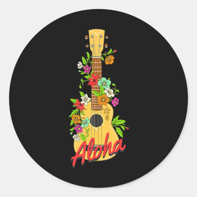 Aloha Hawaiian Island Ukulele Blume Aloha Runder Aufkleber (Vorderseite)