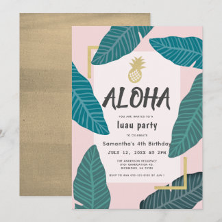 Aloha Hawaiian Luau Ananas Blush Pink Geburtstag Einladung
