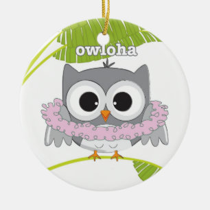 Aloha Hawaiian Owl Keramik Ornament