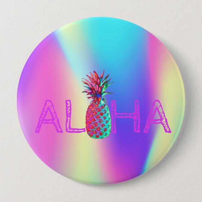 Aloha Hawaiian Pineaple Holographic Button (Vorderseite)