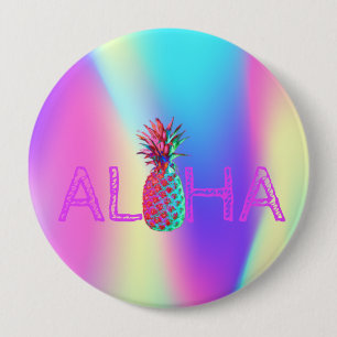 Aloha Hawaiian Pineaple Holographic Button