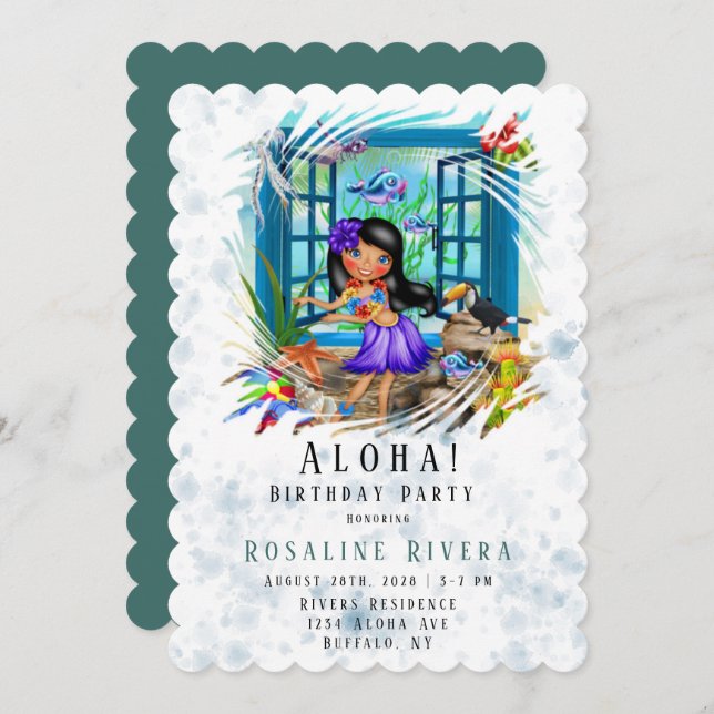 Aloha Hawaiian Preteen Girl Birthday Party Einladung (Vorne/Hinten)