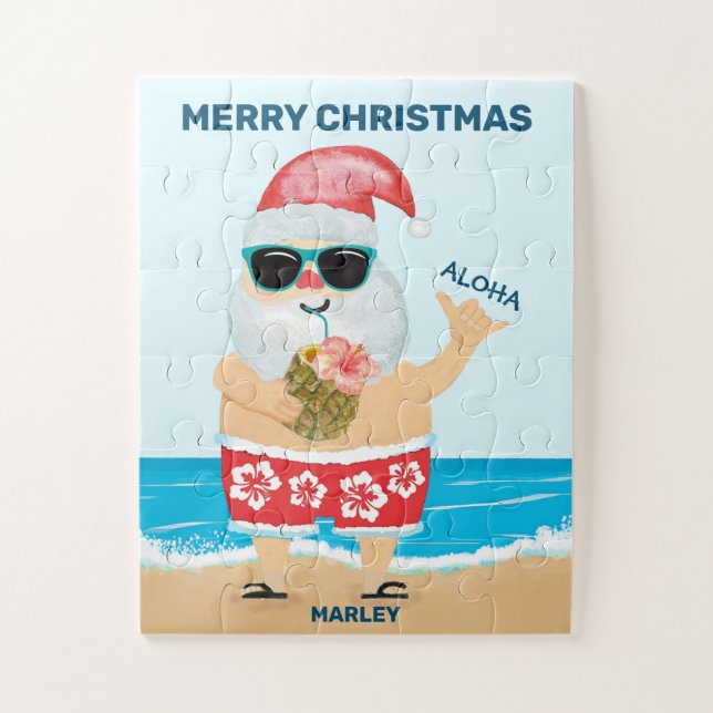 Aloha Hawaiian Santa Beach Kinder Weihnachten Puzzle (Vertikal)