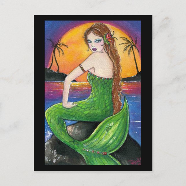 Aloha Hawaiian Sunset Mermaid Postkarte (Vorderseite)