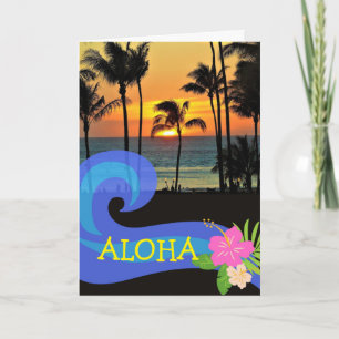 Aloha Hawaiian Sunset Palm Trees Schöner Tag Karte