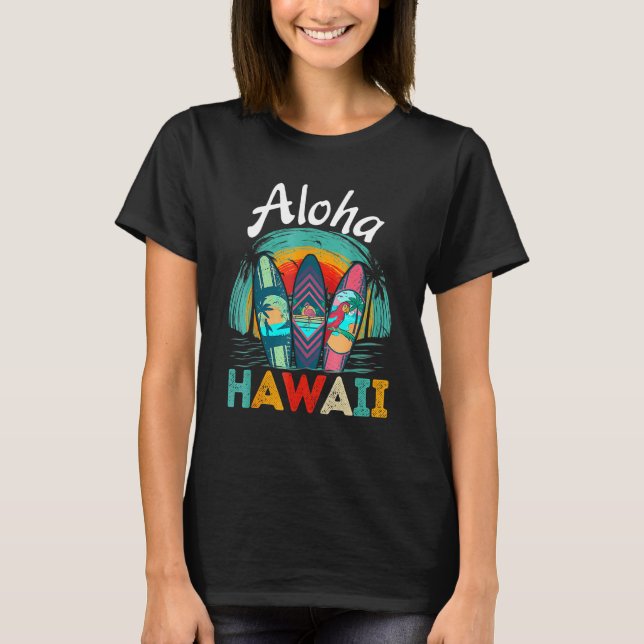 Aloha Hawaiian Surfboard Surfer Retro Sommer Sunri T-Shirt (Vorderseite)