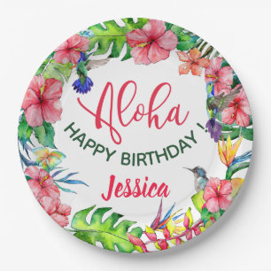 Aloha Hawaiian Tropical Hibiskus Birthday Party Pappteller